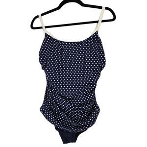 Miraclesuit Breezy Blouson One Piece Swimsuit Blue/White Polka Dot Size 10